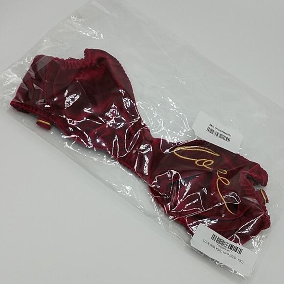 NWT Kisskill Red Velvet Love Bra with Gold Embroidered Script size 32C AU 10C - Picture 3 of 8